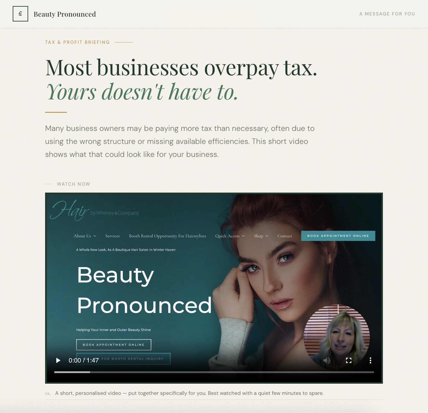 Example landing page